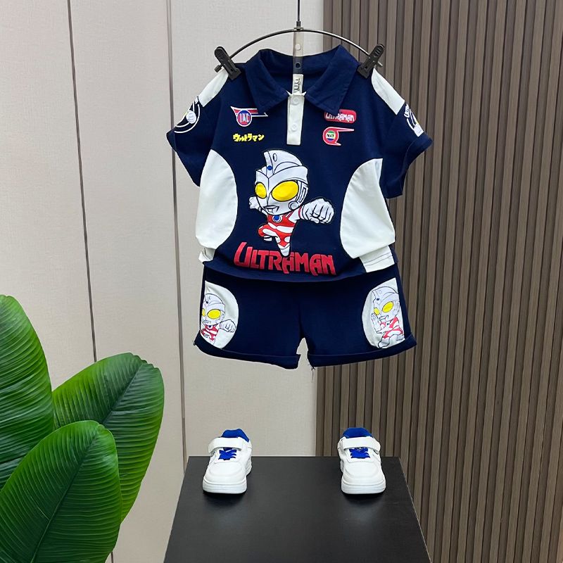 男童夏季机车短袖套装2026新款儿童夏装时髦POLO衫两件套帅气潮酷