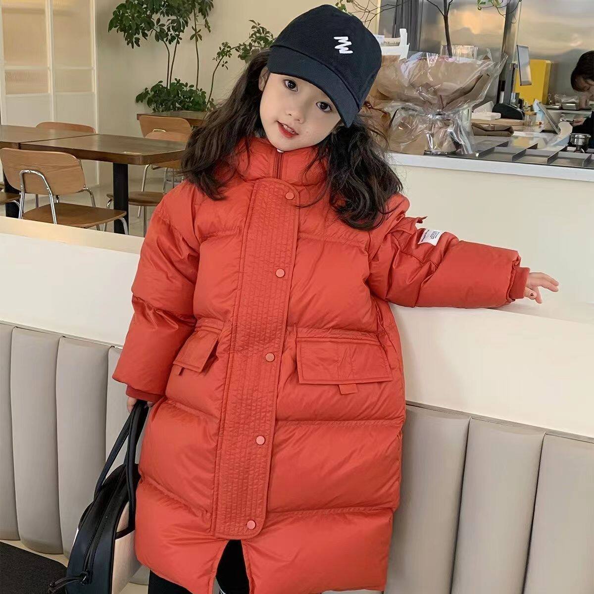 女童羽绒服2023新款童装儿童冬装男童韩版中长款连帽外套加厚大童