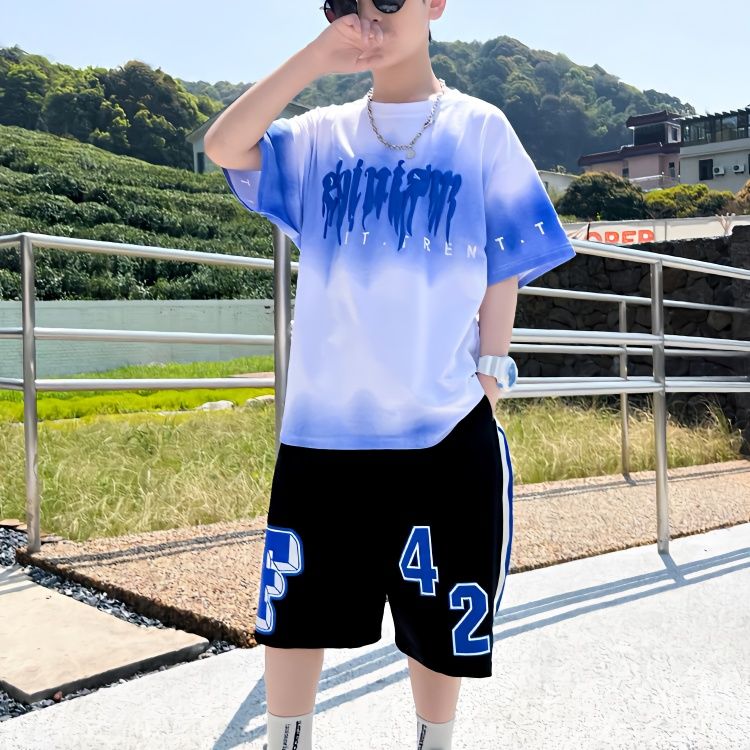 男童夏装套装2024新款夏季中大儿童帅气男孩网红短袖运动服洋气潮