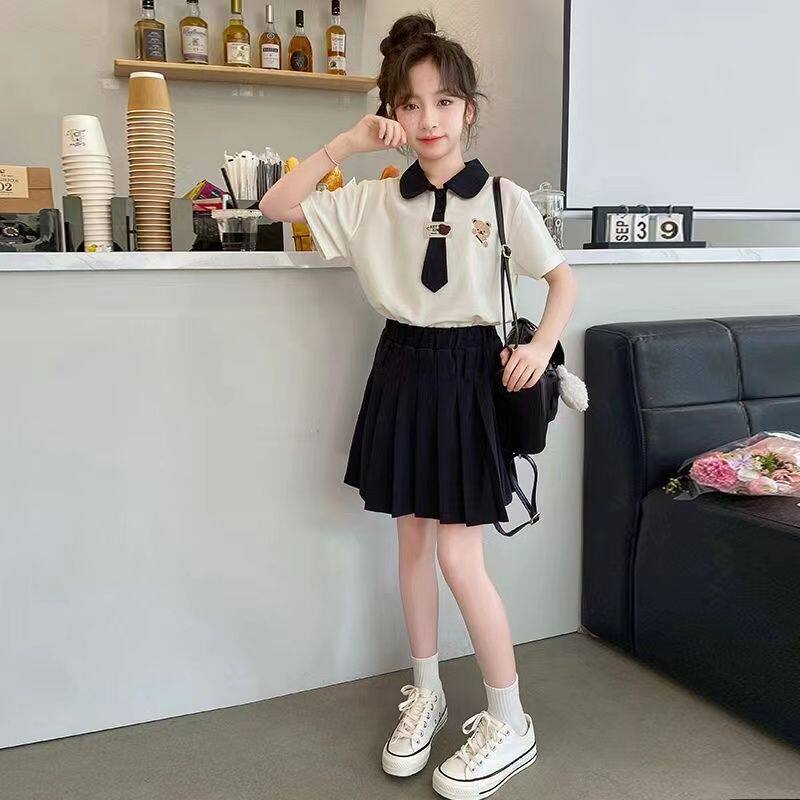 姐妹装女童夏装套装2026新款儿童百褶裙jk制服裙子学院风两件套装