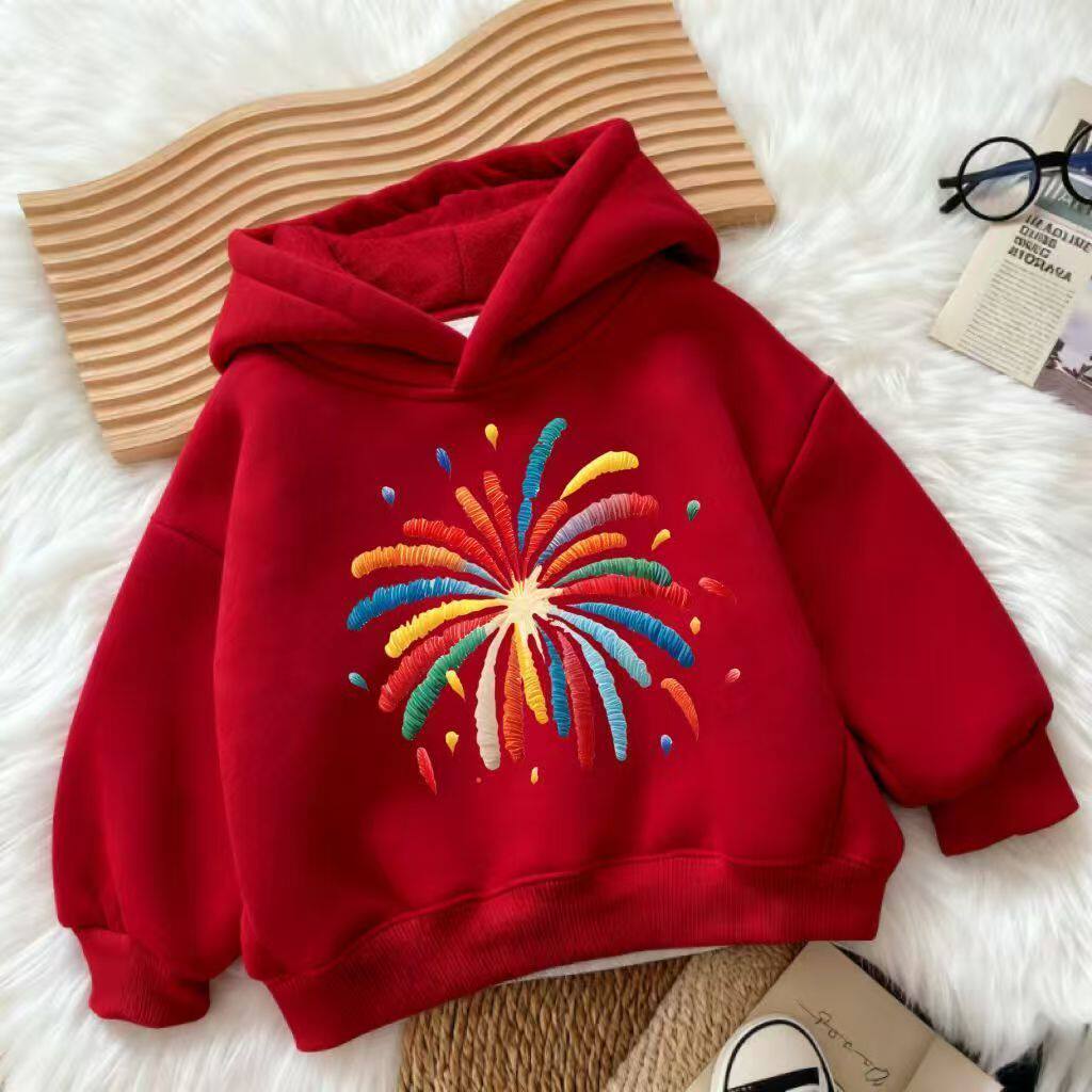 男童女童连帽卫衣宝宝秋冬款加绒保暖新款学生中小童印花宽松上衣