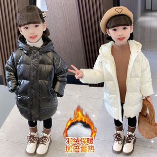 女童冬季2025新款儿童鸭绒羽绒服轻薄简约秋冬款中长款外套