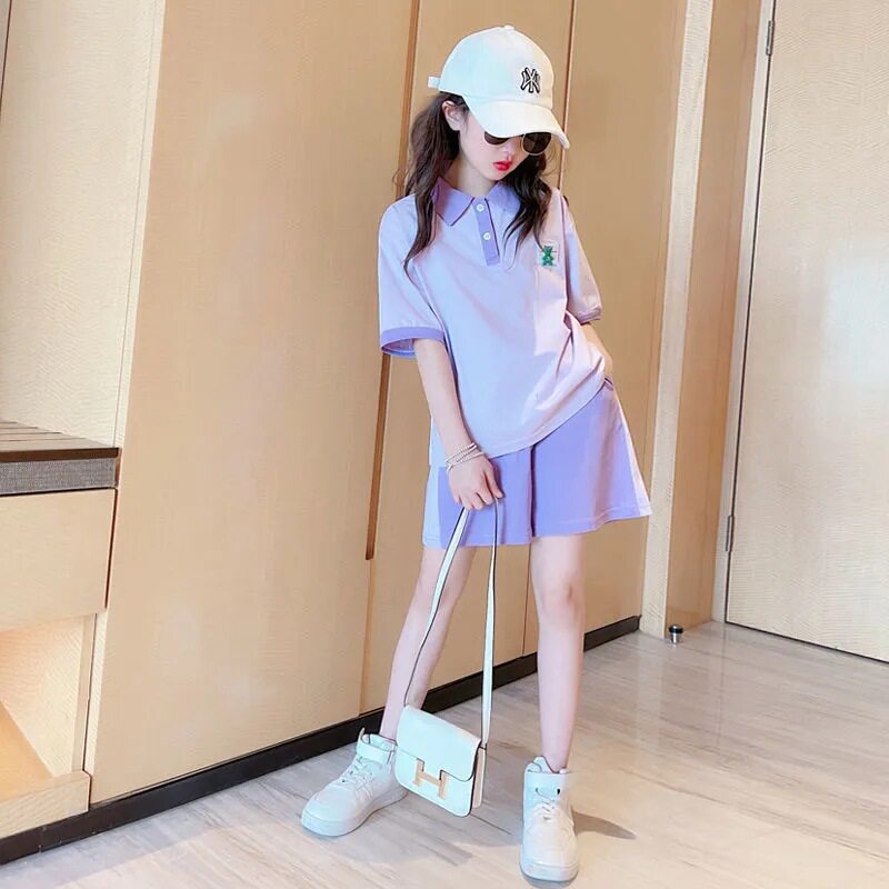 女童夏装运动套装2026新款洋气中大童夏季网红短袖短裤学院两件套