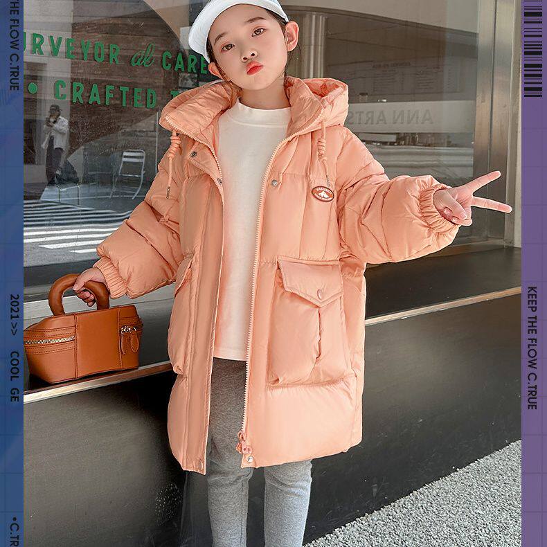 2024冬季新款儿童羽绒服女款宝宝童中长款连帽加厚外套