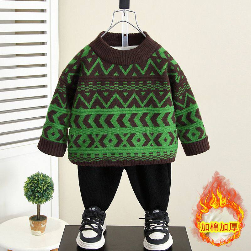 男童毛衣冬款加厚2026新款男孩宝宝冬季上衣服儿童加绒针织打底衫