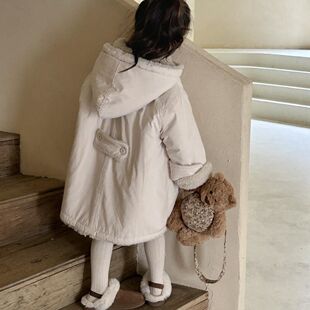 儿童棉衣2025冬装女童羊羔绒连帽外套女宝宝双面穿中长款加厚棉服