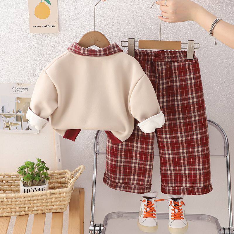 女童冬装加绒加厚休闲卡通卫衣套装新款儿童宝宝冬季薄绒两件套潮