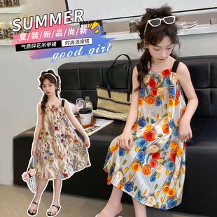 女童夏装2026新款洋气大童女装无袖沙滩吊带连衣裙儿童夏季长裙子