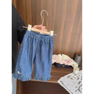 女宝宝超软薄款直筒牛仔裤女婴儿夏季韩版女童七分阔腿裤子小童