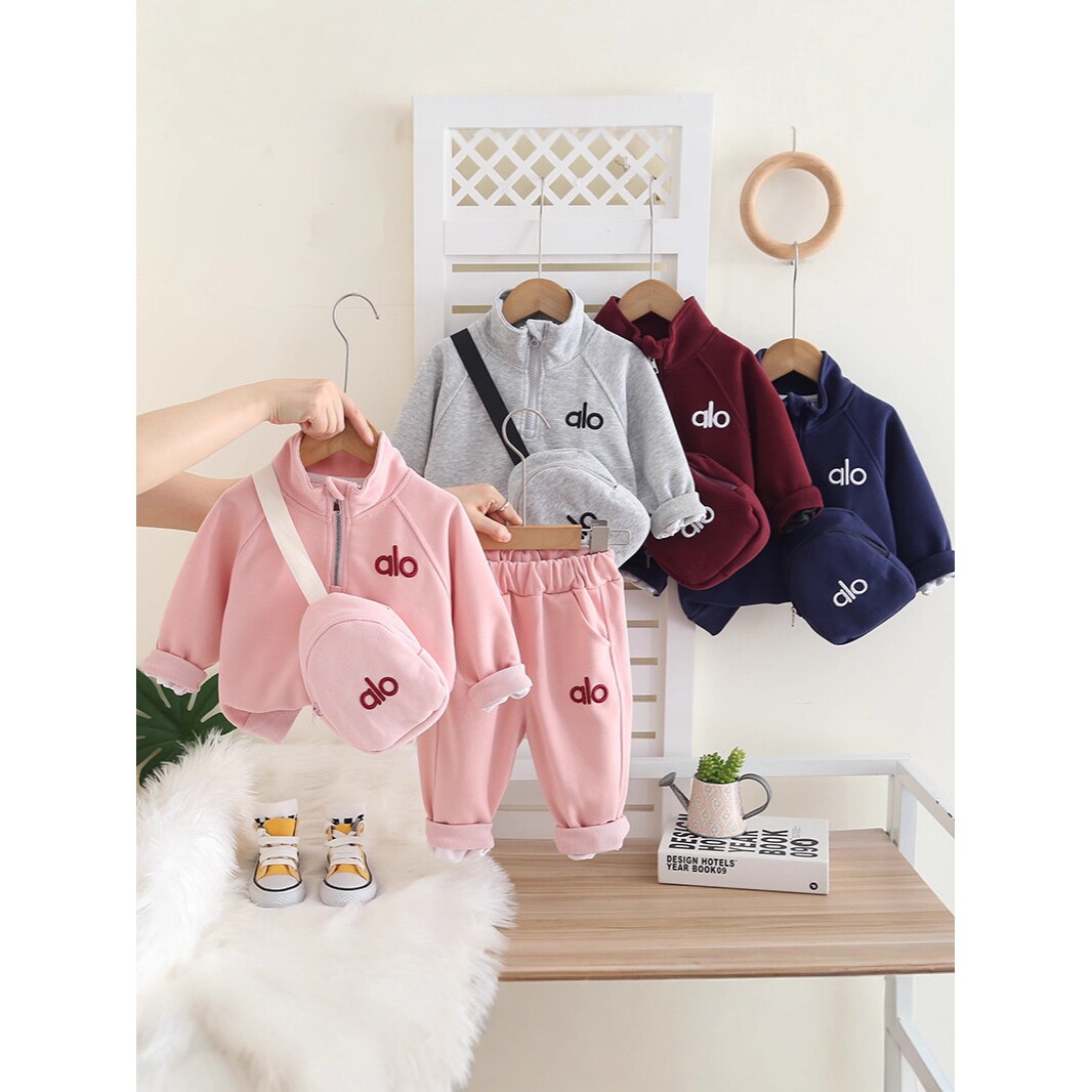 洋气男女童挎包半拉链春秋卫衣套装2026新款儿童休闲运动帅气衣服