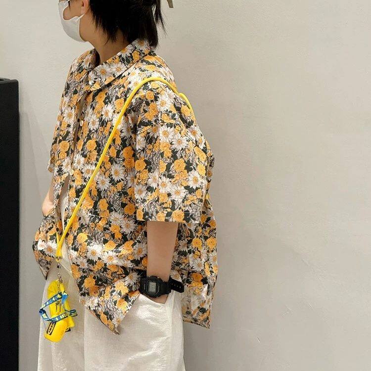 童装男童纯棉花衬衫复古夏季儿童碎花衬衣新款中大童薄款港风短袖