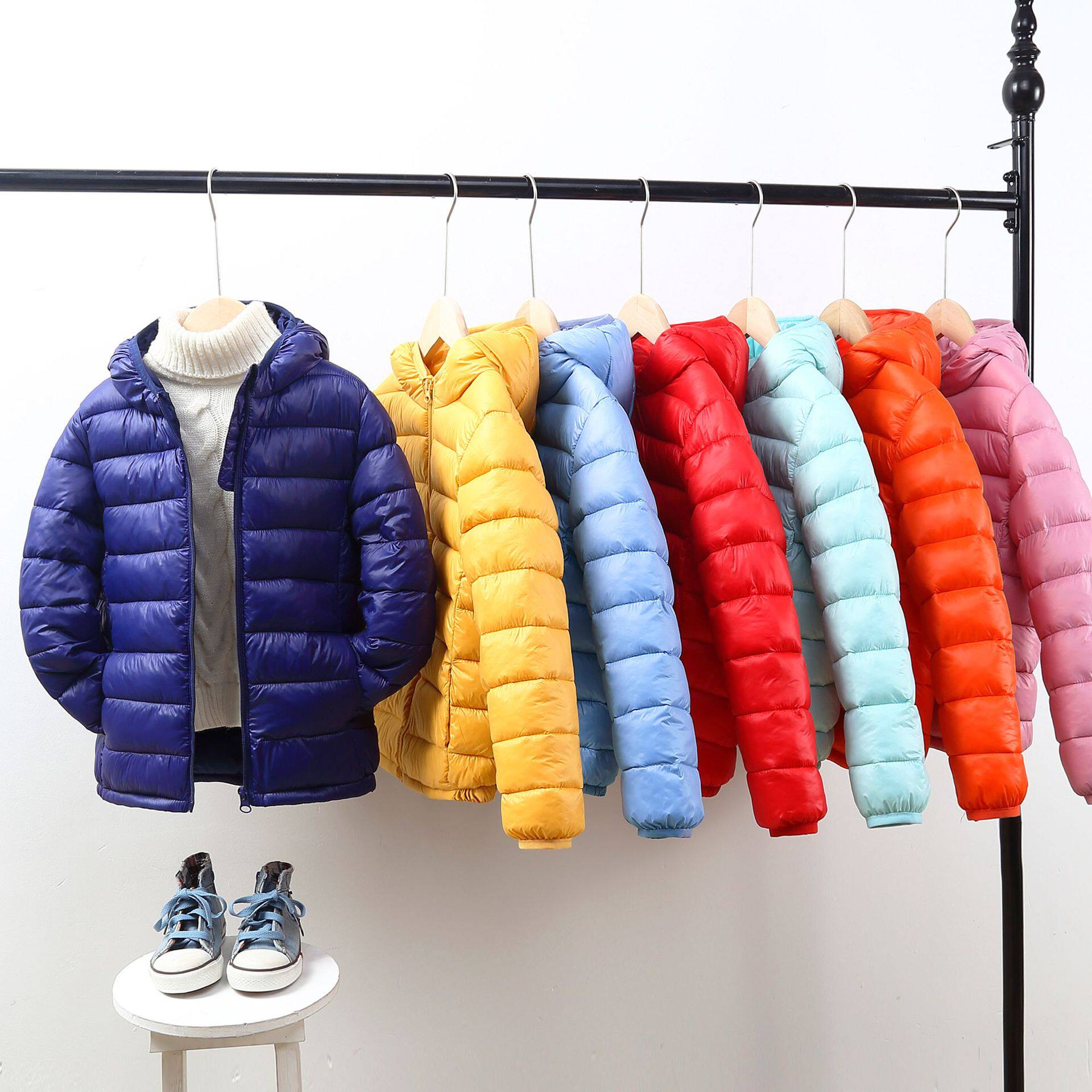 店促新款童装棉衣羽绒棉服棉衣男童女童儿童轻薄款连帽外套