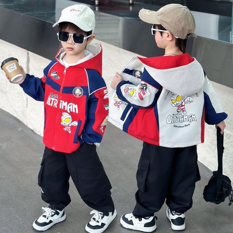 连帽奥特曼男童春秋款衣服外套2026款儿童洋气上衣春装机车冲锋衣