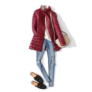 新款立领长袖修身大码白鸭绒反季清仓轻薄羽绒服女中长款秋冬外套