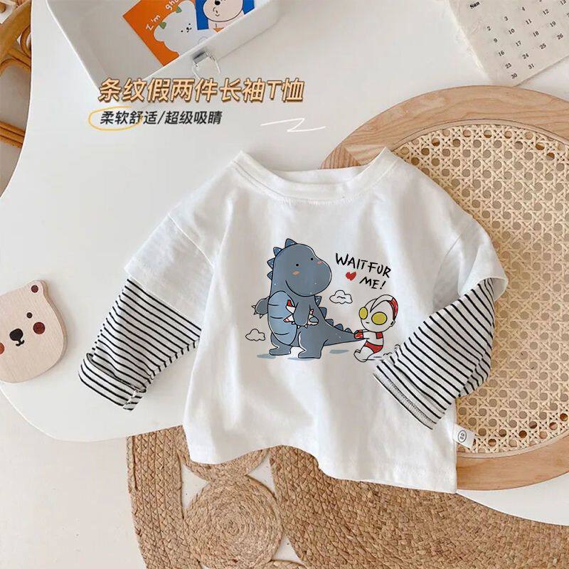 奥特曼男童长袖t恤夏季新款纯棉儿童夏装男孩春秋款上衣服帅气潮