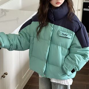 2024爆款男童女童韩版洋气羽绒服立领拼接色时尚百搭日韩风格外套