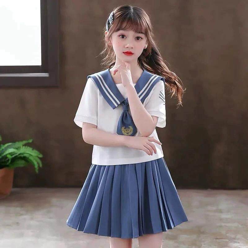 夏装套装裙女童女童水手服裙海军风短袖jk制服小学生班服夏装日系
