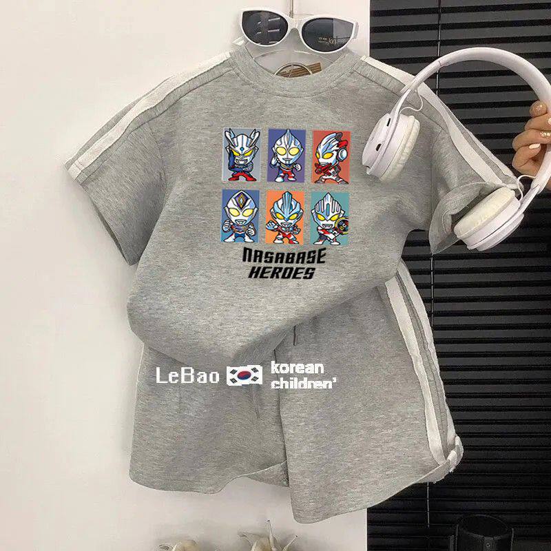 奥特曼衣服男童夏装套装儿童夏季新款洋气男孩痞帅时髦短袖潮小童