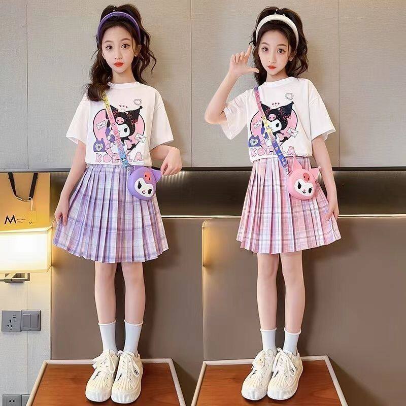 库洛米衣服女童jk套装网红女孩夏装连衣裙儿童学院风百褶裙子夏季