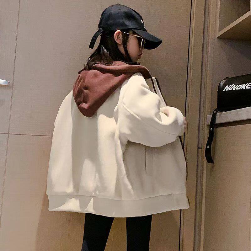 女童外套加绒加厚秋冬季2025新款冬装中大童开衫卫衣宽松摇粒绒潮