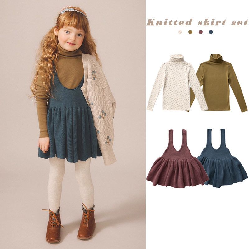 现货！儿童连衣裙2026秋冬跨境女童纯色无袖吊带针织裙背心裙套装