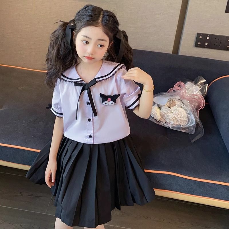 库洛米裙子女童夏季2026新款儿童学院风jk套装短袖女孩夏装连衣裙