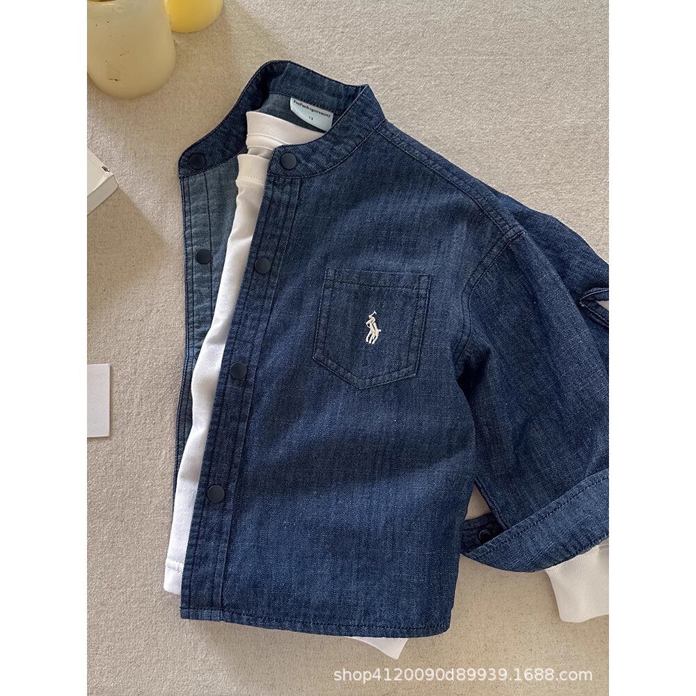 儿童牛仔衬衫秋季潮牌男童长袖上衣女童休闲衬衣宝宝春秋薄款外套