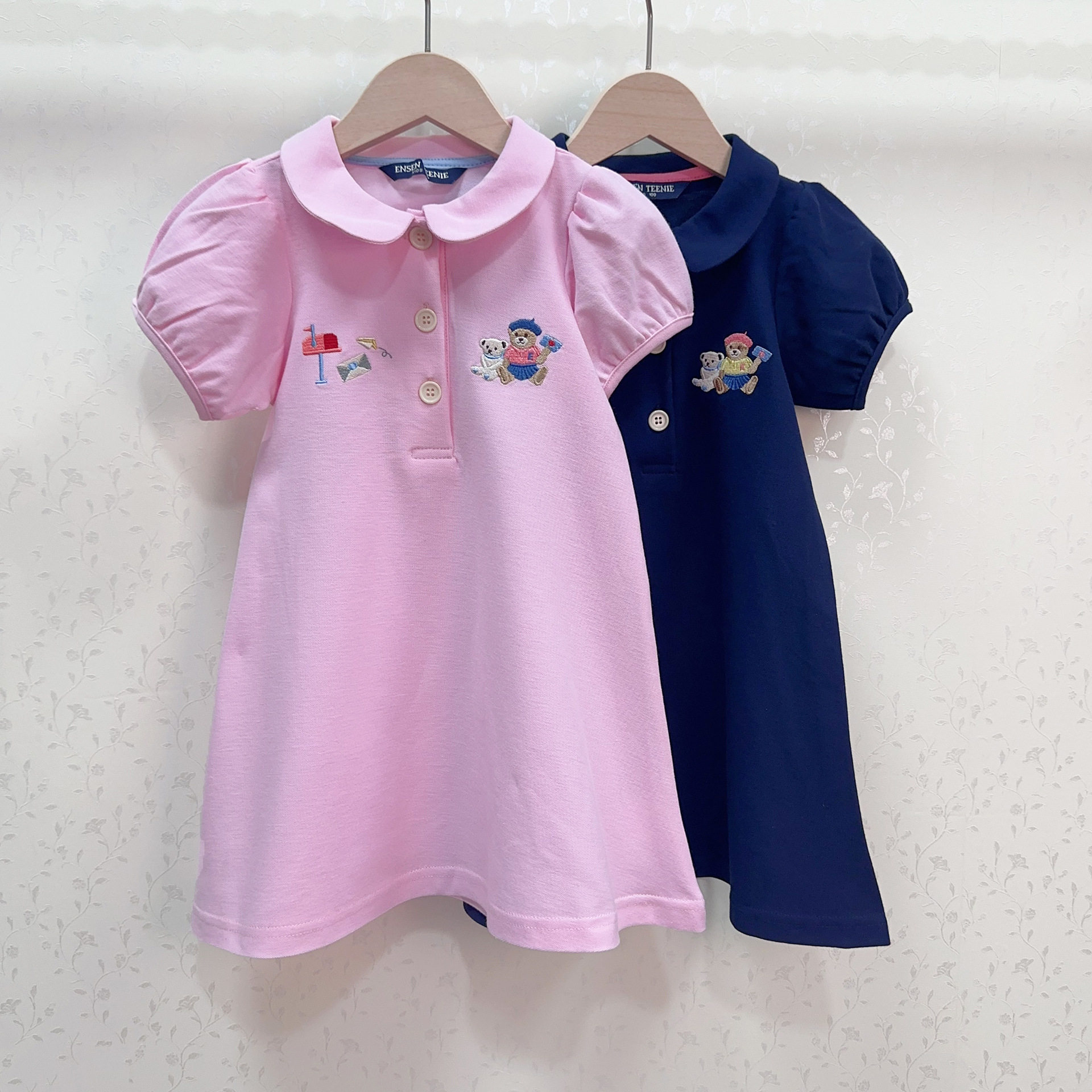 新款女童小熊连衣裙夏款中小童薄裙子童装polo连衣裙