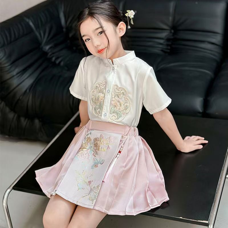 女童汉服套装2026春夏新款中式洋气国风马面儿童衬衫女童半身裙
