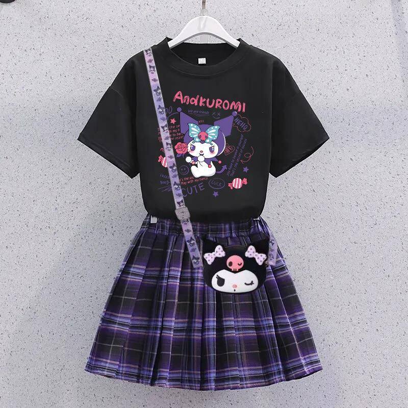 2026新款儿童学院女孩百褶裙女童库洛米jk套装夏季夏装纯棉短袖T