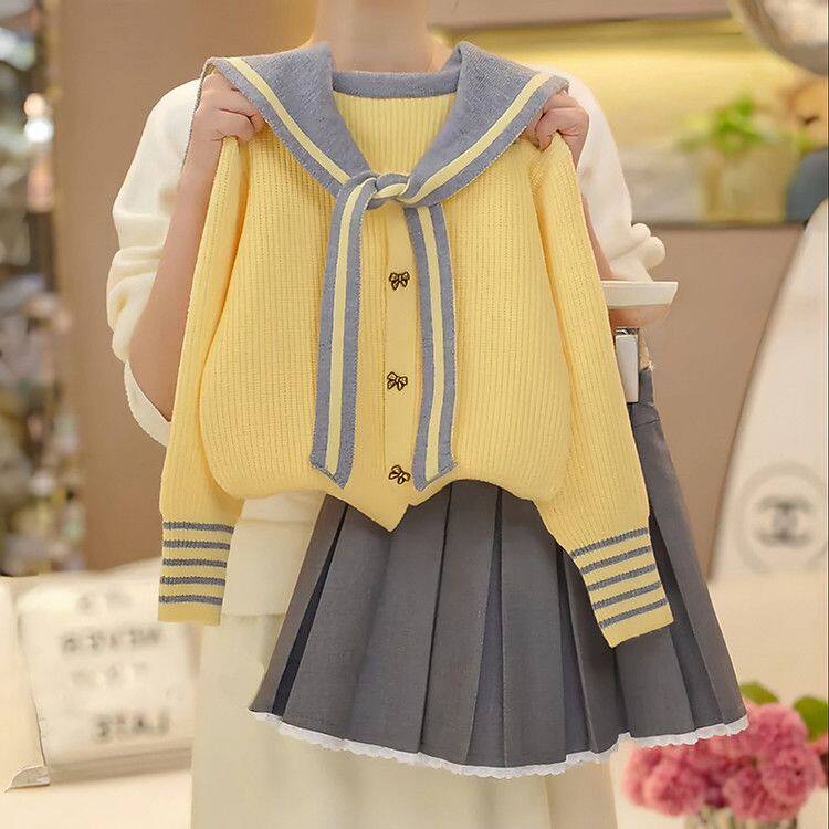 女童春秋款毛衣半身裙套装2026女孩学院风开衫针织衫外套百褶短裙
