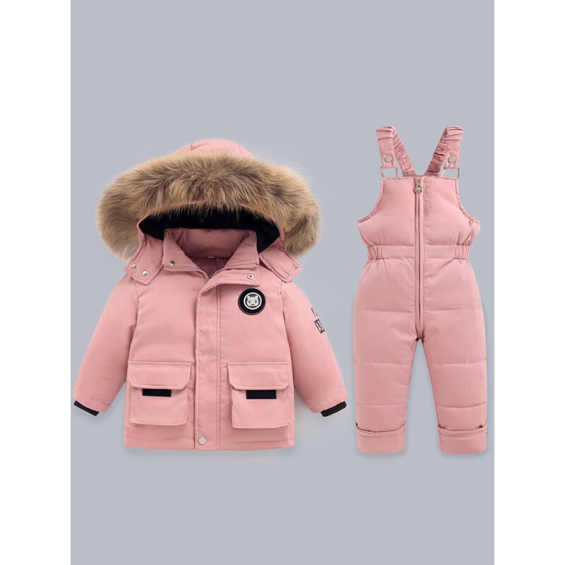 户外冬装欧美滑雪服儿童羽丝绒丝服保暖套装加厚两件套外贸