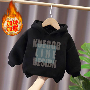 男女童卫衣最新款宽松印花字母羊羔绒中大童加绒加厚外套保暖上衣