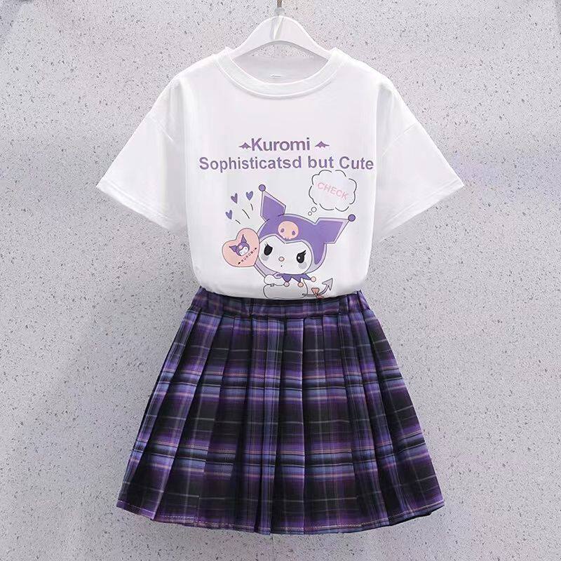 库洛米公主裙夏季JK套装中大童百褶裙短袖t恤jk制服女童女孩配包