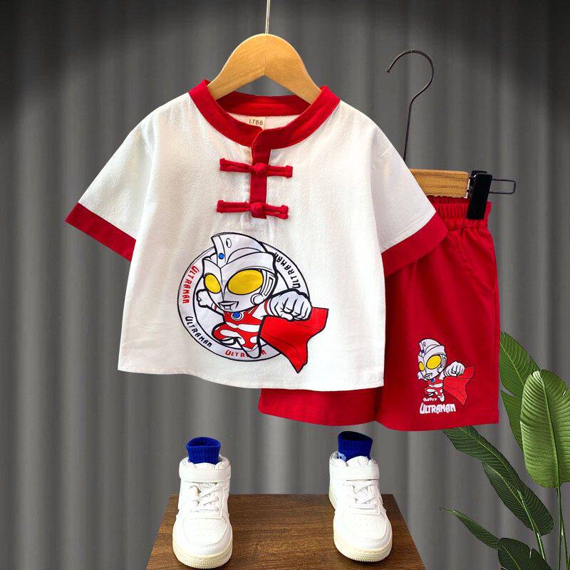 男童新款装套装夏季中小童洋气奥特曼超人短袖潮流儿童衣服两件套