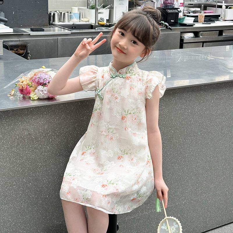 女童旗袍儿童旗袍夏季小女孩碎花裙中国风改良连衣裙女宝宝汉服裙