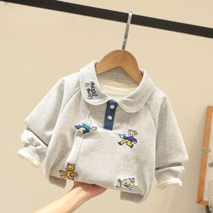 儿童秋冬加绒卫衣男女童洋气POLO衫上衣宝宝保暖衣服小童1到3岁潮