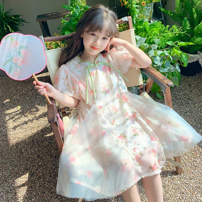 女童夏季连衣裙2024新款女孩汉服泡泡袖公主裙中大童女孩国风裙子