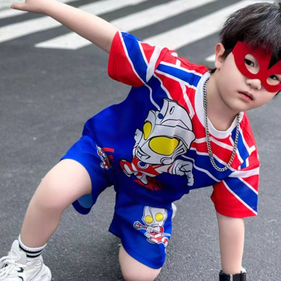 奥特曼儿童衣服2026两件套男童夏装夏季帅气短袖超人套装冰丝速干