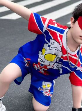奥特曼儿童衣服2026两件套男童夏装夏季帅气短袖超人套装冰丝速干