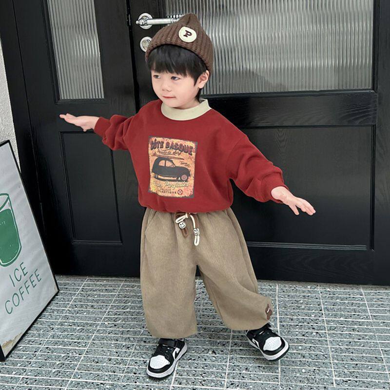 童装男童加绒卫衣套装2024秋冬新款儿童冬装加厚宝宝两件套