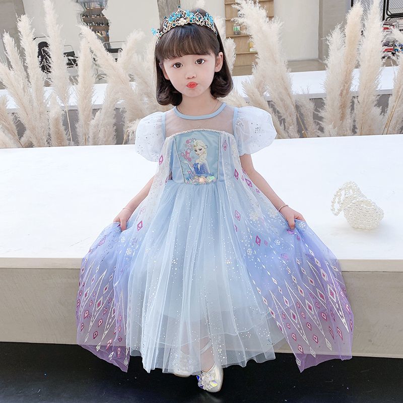 爱莎公主裙2026夏装新款艾莎女童夏季连衣裙儿童冰雪奇缘蓬蓬裙子