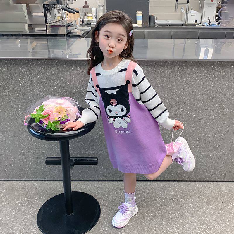 女童针织连衣裙春秋款2026新款儿童毛衣裙子洋气宝宝库洛米公主裙