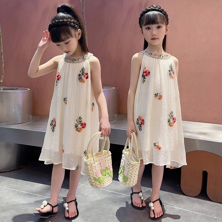 女童连衣裙2026新款网红夏装洋气女孩中大儿童刺绣吊带公主裙洋气