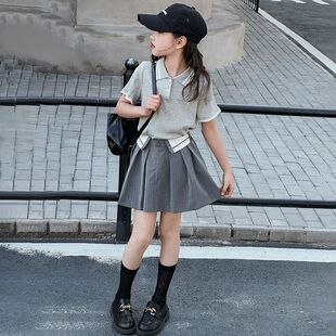 女大童裙子夏季初中生2026新款女童洋气jk裙女孩夏装学院风套装裙