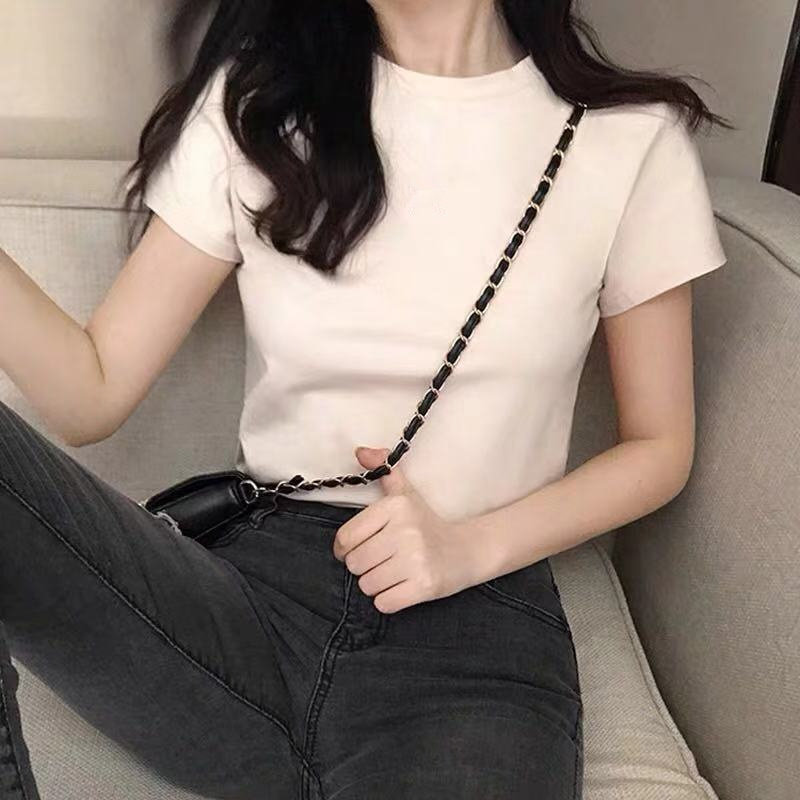 潮牌夏季2023新款短袖女洋气内搭修身上衣显身材白色t恤打底衫女