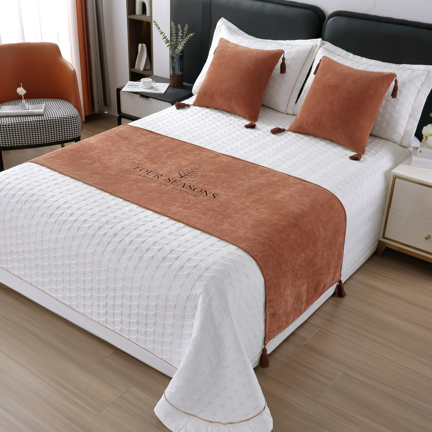 威辉侘寂风中古风酒店床尾巾床尾毯民宿宾馆创床旗轻奢定制logo,床上用品,床盖,淘宝优惠券,粉丝福利购,淘宝优惠卷