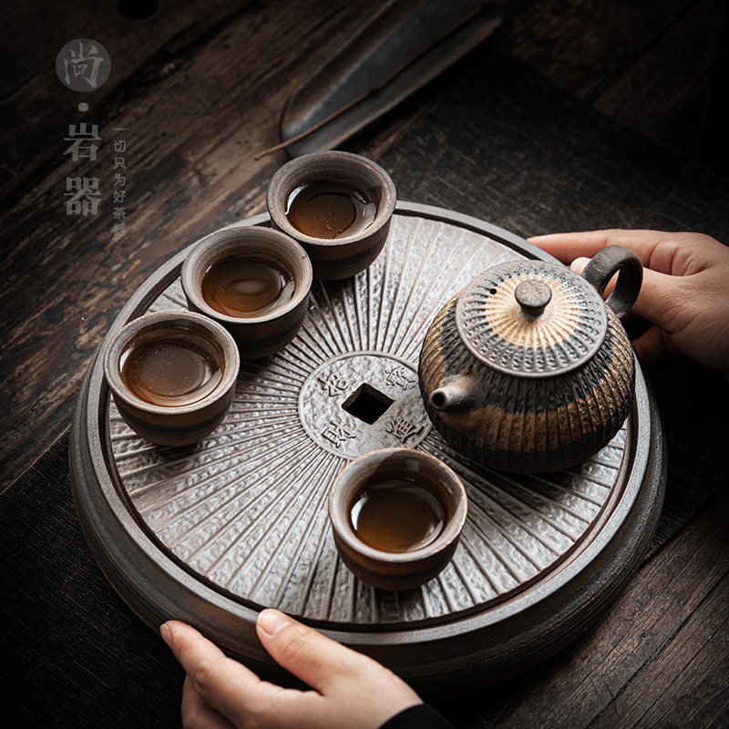 复古粗陶茶盘功夫茶具储水式干泡台茶壶茶杯整套家用小型泡茶器