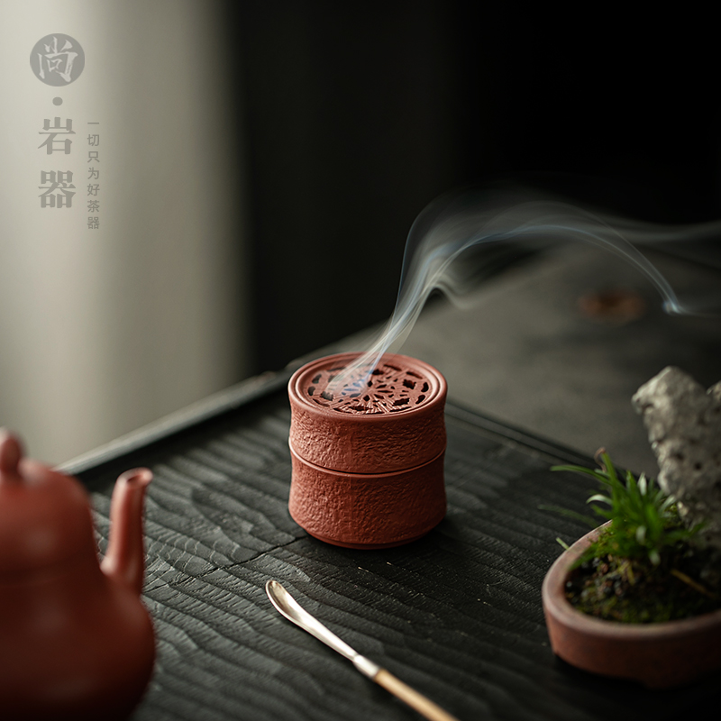 紫砂竹节香炉随身香薰炉香盘摆件