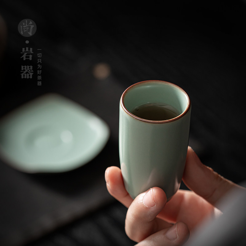 天青汝窑茶杯闻香杯复古陶瓷品茗杯家用开片可养汝瓷主人杯单杯